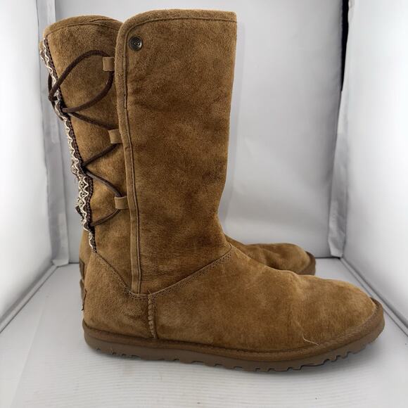 UGG Australia 1010820 Tasman Suede Boots Womens 8M Chestnut Pull On Back Lace - Picture 10 of 13